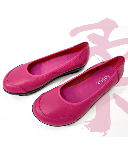 Comfortable Flat Shoes for Rose Cowhide Leather
