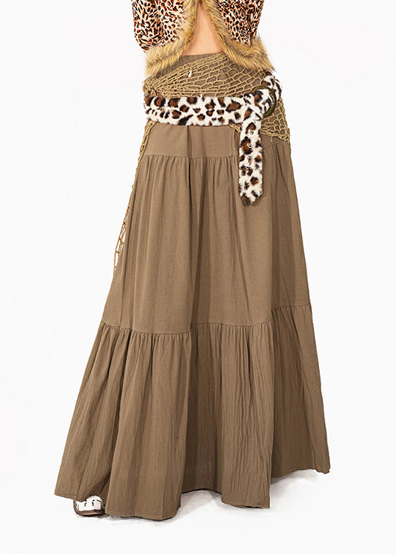 Camel Patchwork Wrinkled Maxi Skirt Summer