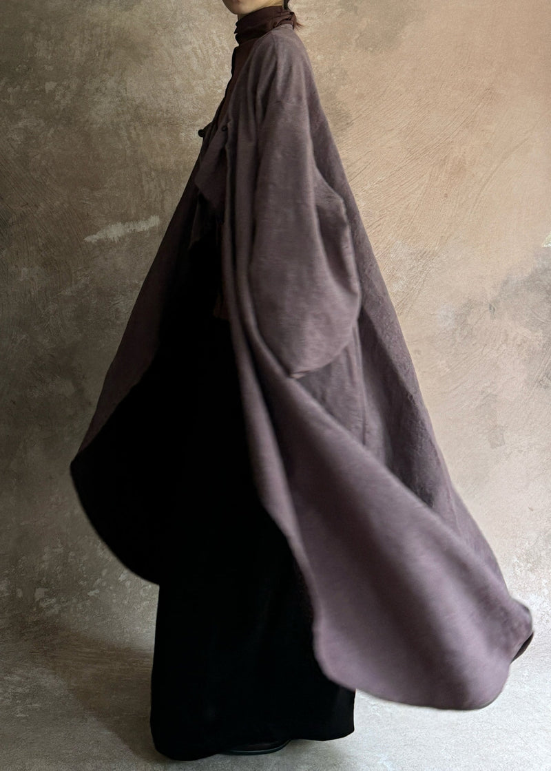 Dark Purple Pockets Patchwork Wear on Both Sides Trench Coats Long Sleeve