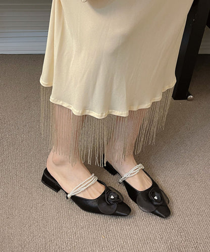 French Apricot Pearl Satin Slide Sandals