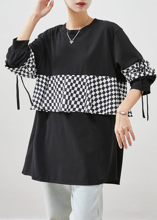 Italian Black Oversized Patchwork Warm Fleece Pullover Fall