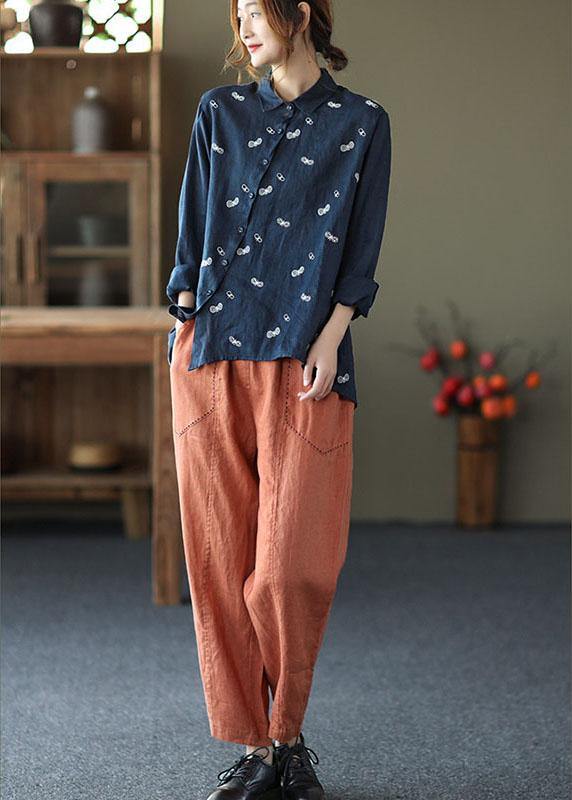 Khaki Peter Pan Collar Button Fall Asymmetrical Design Top Long Sleeve