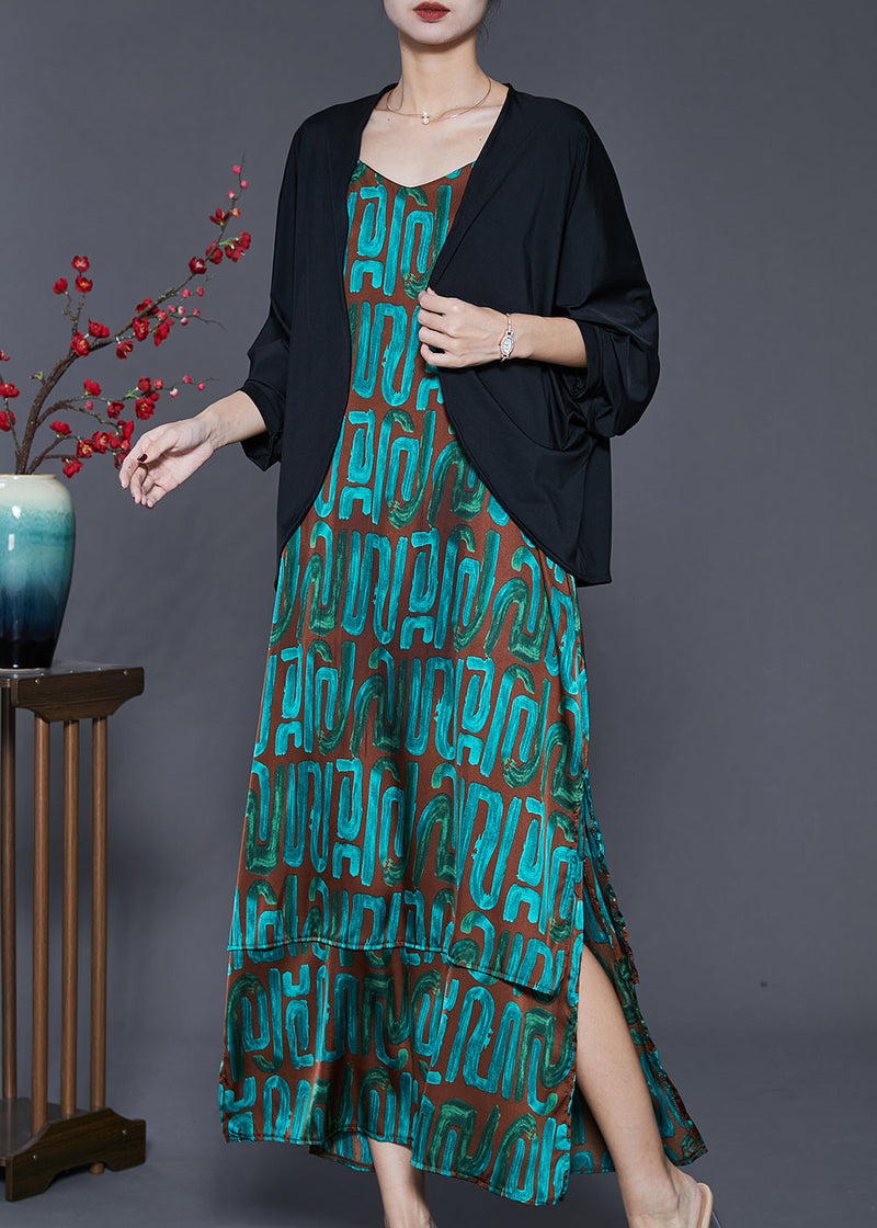 Peacock Green Print Cotton Two Piece Suit Set Spring