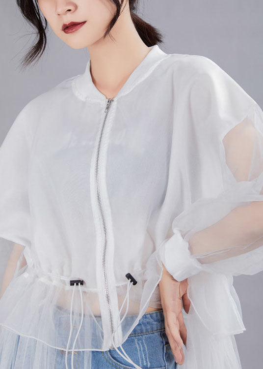 White Zippered Patchwork Asymmetrical Design Fall Dresses Long Sleeve