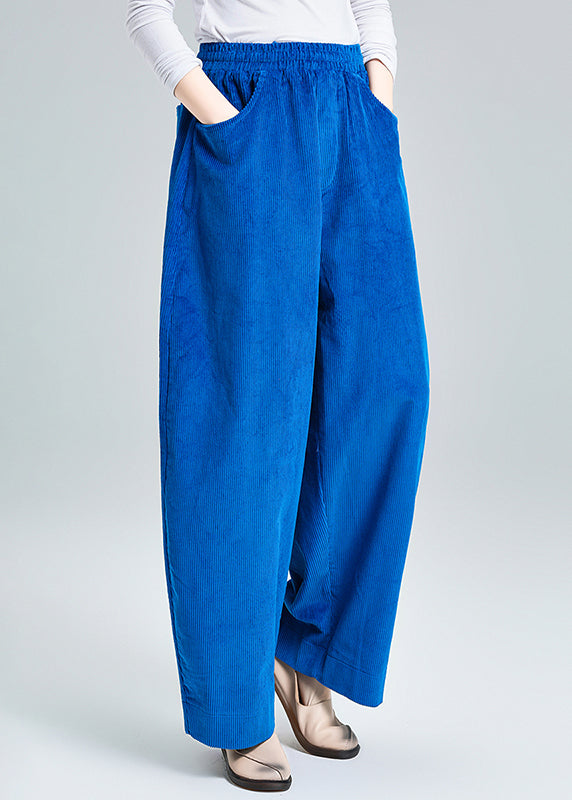 Blue Oversized Pockets Corduroy Harem Pants Spring