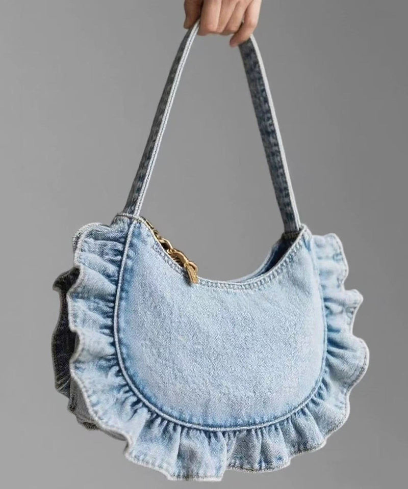 Art Light Blue Ruffled Denim Handbags