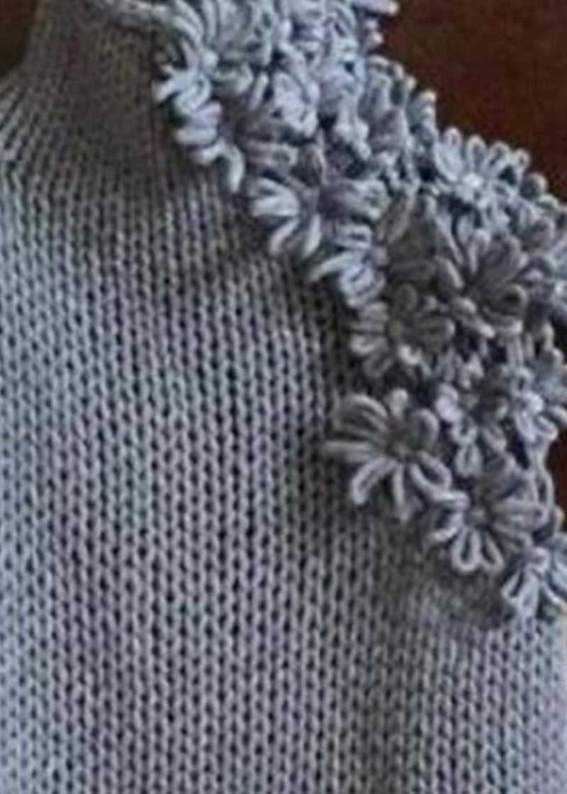 Style Grey Hign Neck Knit Vest Sleeveless Spring