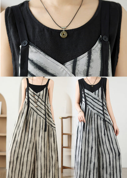 French Grey Oversized Striped Jumpsuits Summer