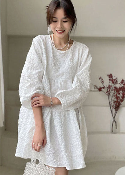 Classy White O-neck Patchwork Cotton Dress Spring
