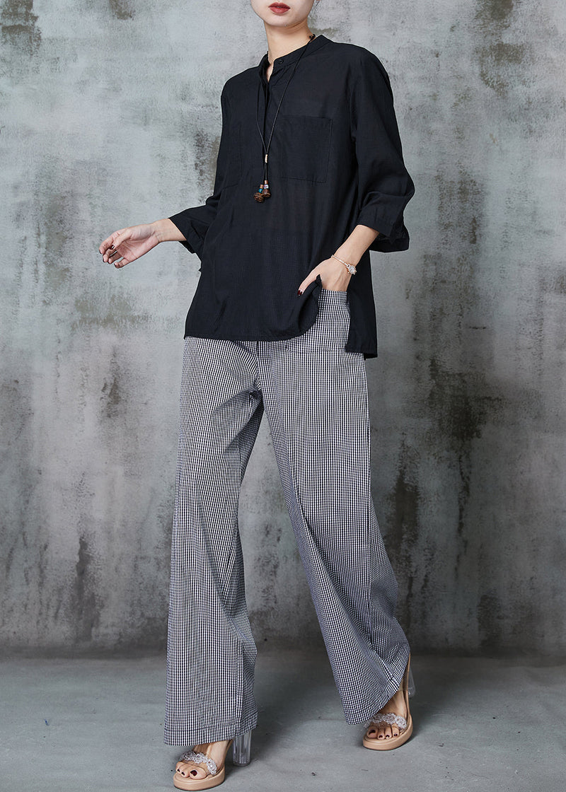 Black Oversized Plaid Linen 2 Piece Outfit Spring