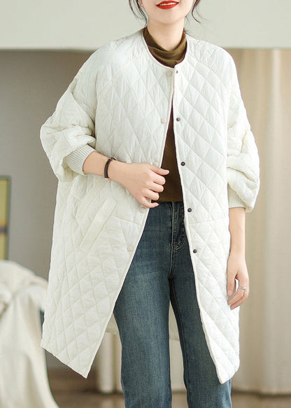 Stylish White Hooded Pockets Fine Cotton Filled Coat Winter
