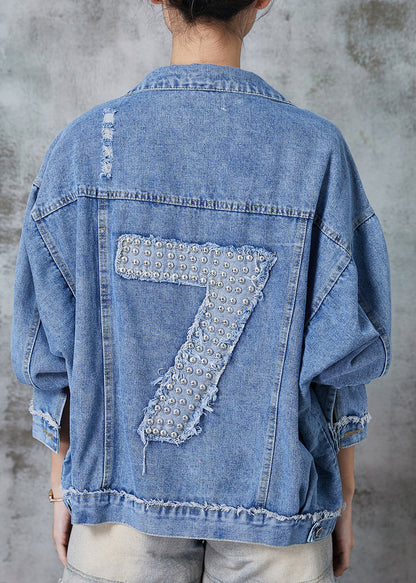 Boutique Blue Oversized 7 Rivet Denim Jackets Spring