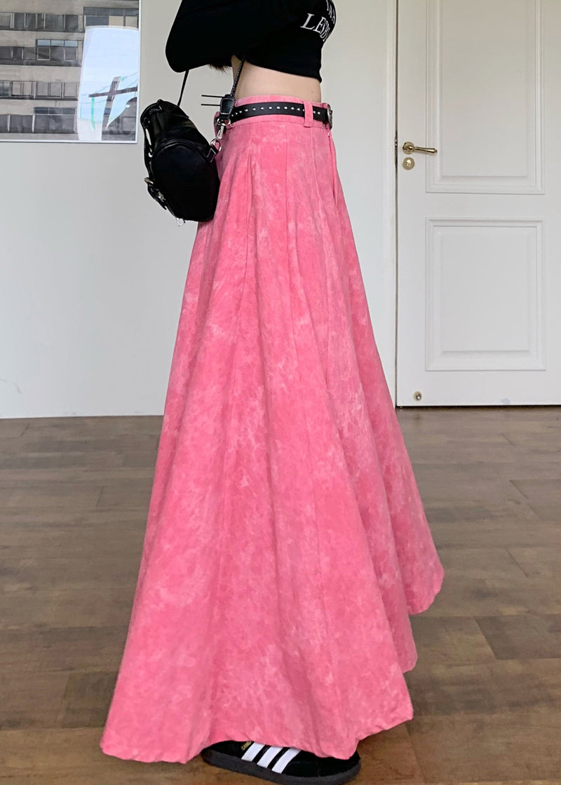 Pink High Waist Patchwork Cotton Maxi Skirts Spring