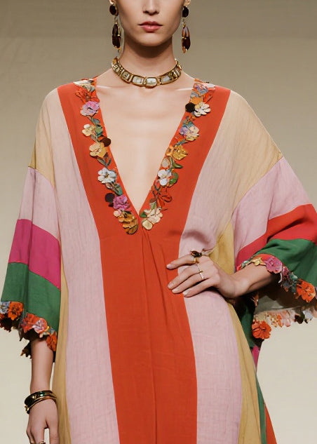 Stylish Colorblock Oversized Cotton Long Dress Summer