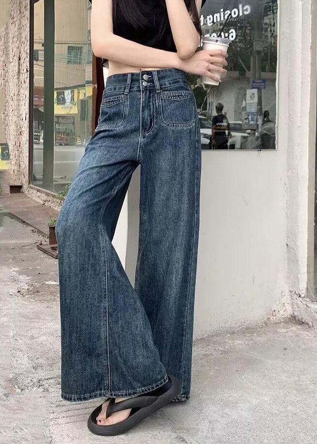 Navy Oversized Denim Straight Pants Fall