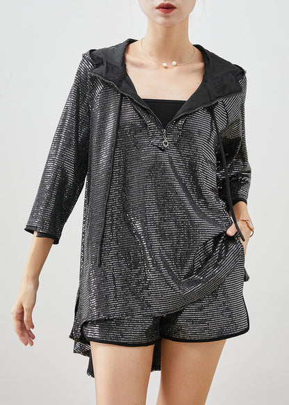 Black Sequins Low High Design Two Pieces Set Spring