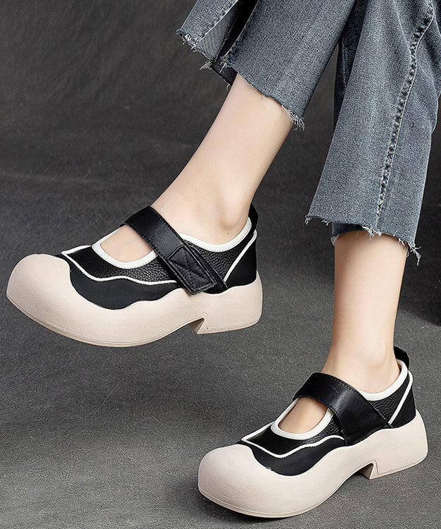 Pink Splicing Buckle Strap Chunky Loafers Shoes