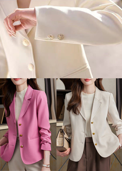 Pink Notched Metal Buttons Jackets Spring