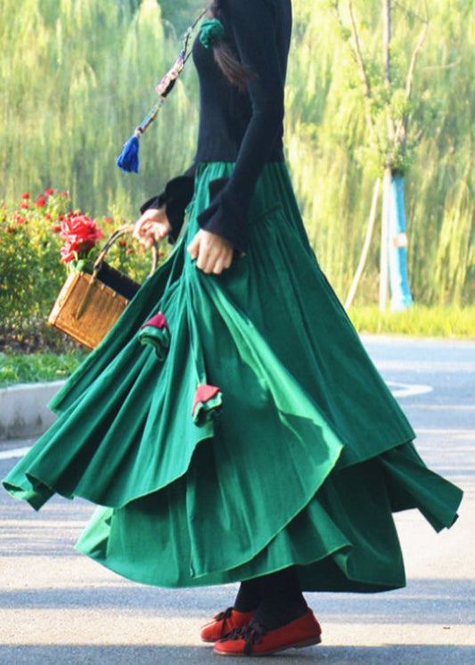 Green Wrinkled Asymmetrical Corduroy Skirt Spring