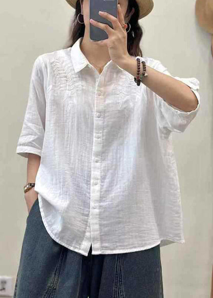 Orange Embroidered Cotton Blouse Top Summer