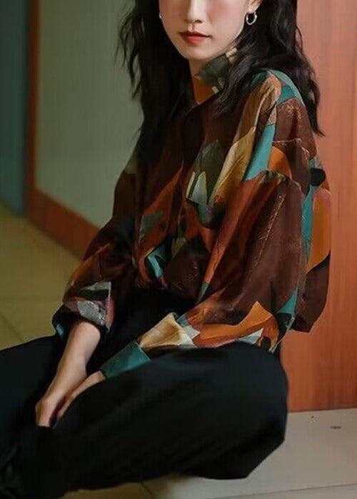 Photo Peter Pan Collar Color Print Cotton Shirt Spring