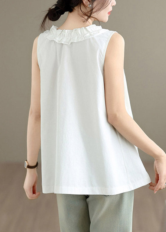 White Ruffled Patchwork Vest Sleeveless