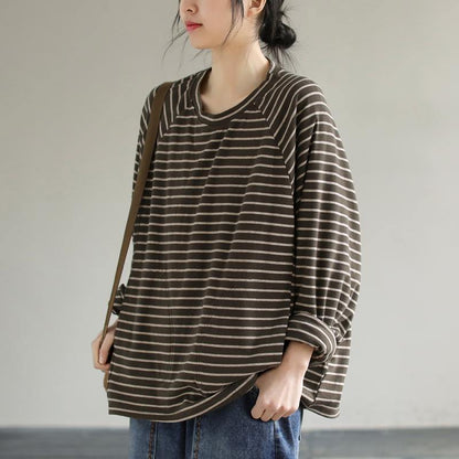 Loose Striped Cotton Spring Clothes Design Chocolate Shirt