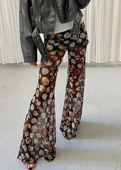Black Dot Print High Waist Tulle Flared Trousers Summer