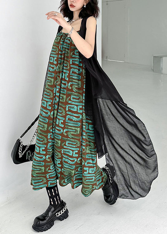 Black Waistcoat and Spaghetti Strap Dress Patchwork Chiffon Two Pieces Set Sleeveless