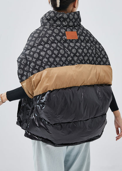 Black Zip Up Patchwork Fine Cotton Filled Vests Winter