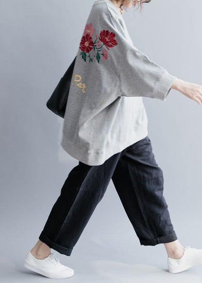 Grey Loose Batwing Sleeve Print Fall Sweatshirt Street Wear