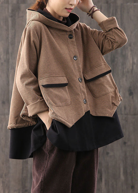 Simple Chocolate Retro Loose Button Fall Coat