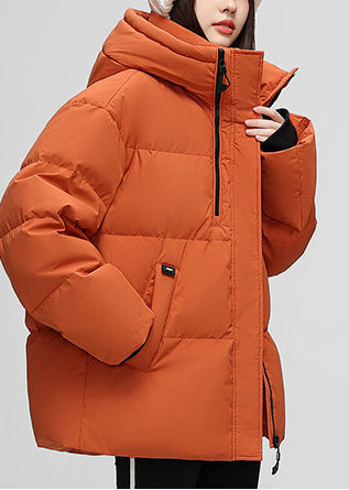Orange Hooded Letter Duck Down Down Coat Winter
