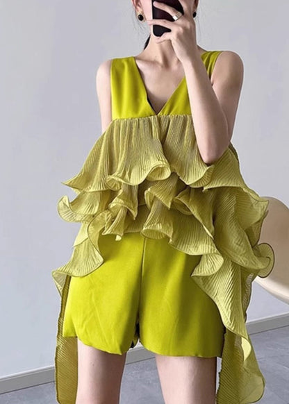 Green V Neck Patchwork Tassel Jumpsuit Summer