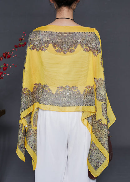 Yellow Oversized Print Chiffon Beach Top Summer