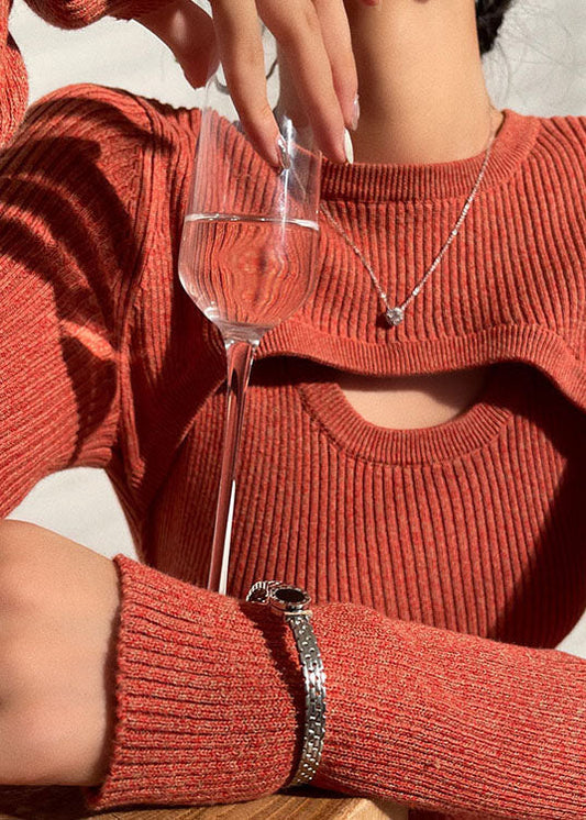 Slim Fit Red O-neck Asymmetrical Wraped Knit Sweater Long Dress Long Sleeve