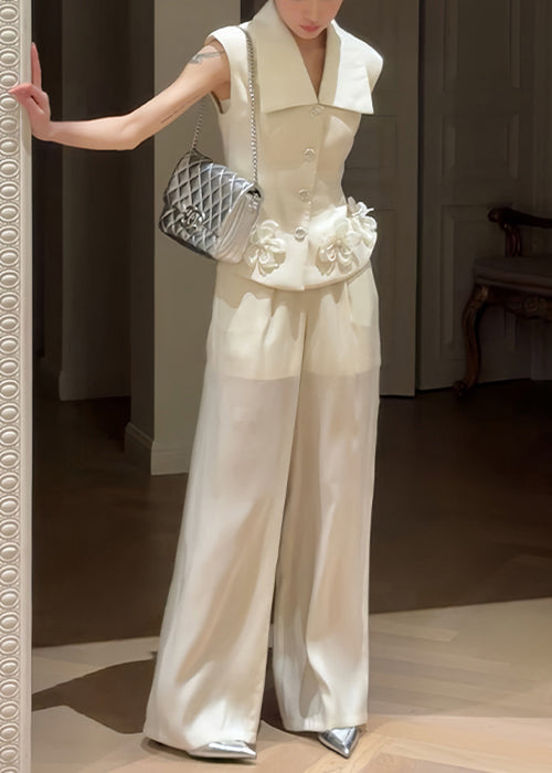 Beige Button Pockets Cotton Two Piece Set Sleeveless