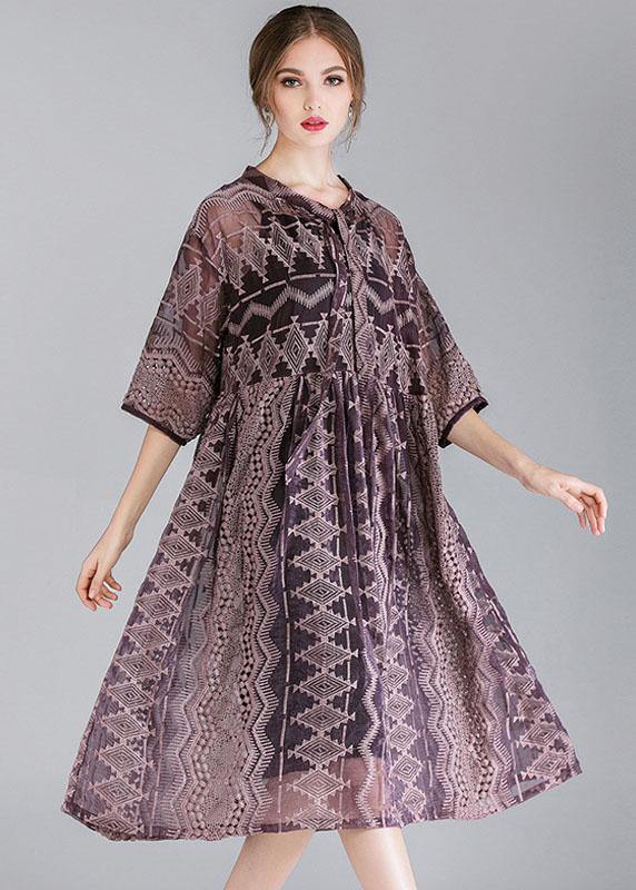 Organic Purple Chiffon Spring Half Sleeve Two Pieces Set