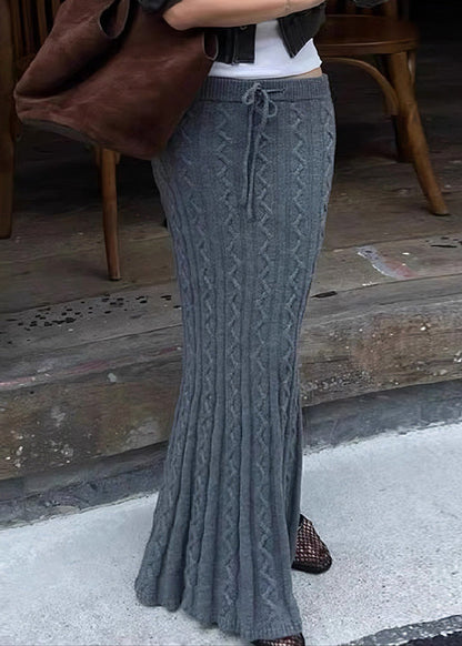 Grey Tie Waist Knit Wraped Skirts Spring