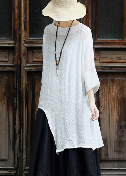 Original White Asymmetrical Design Cotton Top Three Quarter Sleeve
