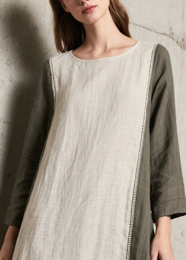 Unique Beige Oversized Patchwork Side Open Cotton Maxi Dress Spring
