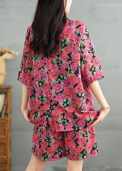 Red Elastic Waist Cotton Two Piece Set Peter Pan Collar Spring