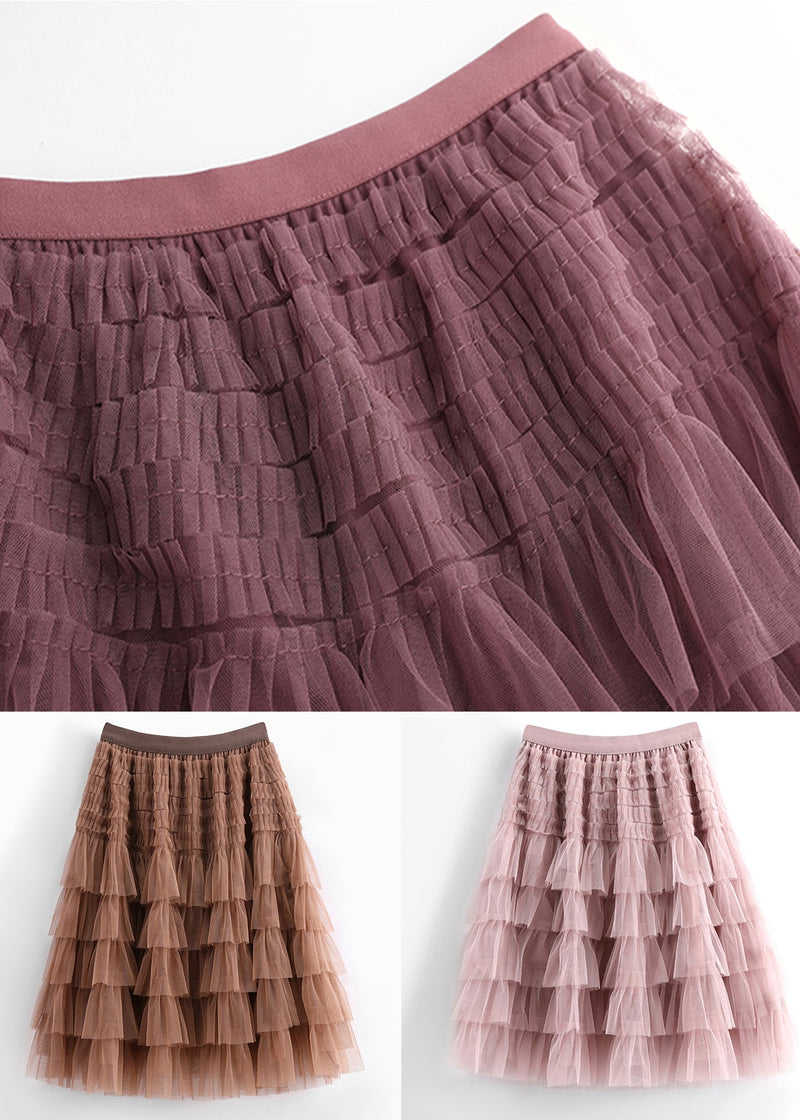 New Coffee High Waist Tulle Skirt Summer