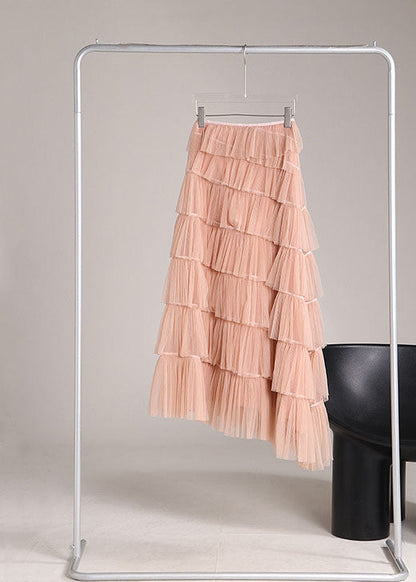 Pink Asymmetrical Design Tulle Beach Skirts