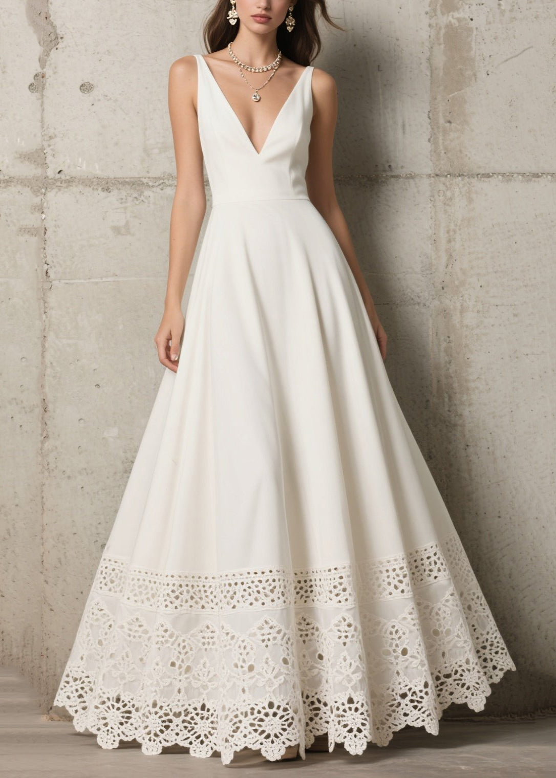 White Exra Large Hem Hollow Out Chiffon Dress Summer