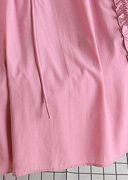 Pink Ruffled Cinched Elastic Waist a Line Skirt Summer