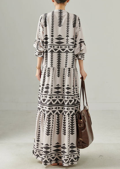 Grey Oversized Print Chiffon Dress Spring