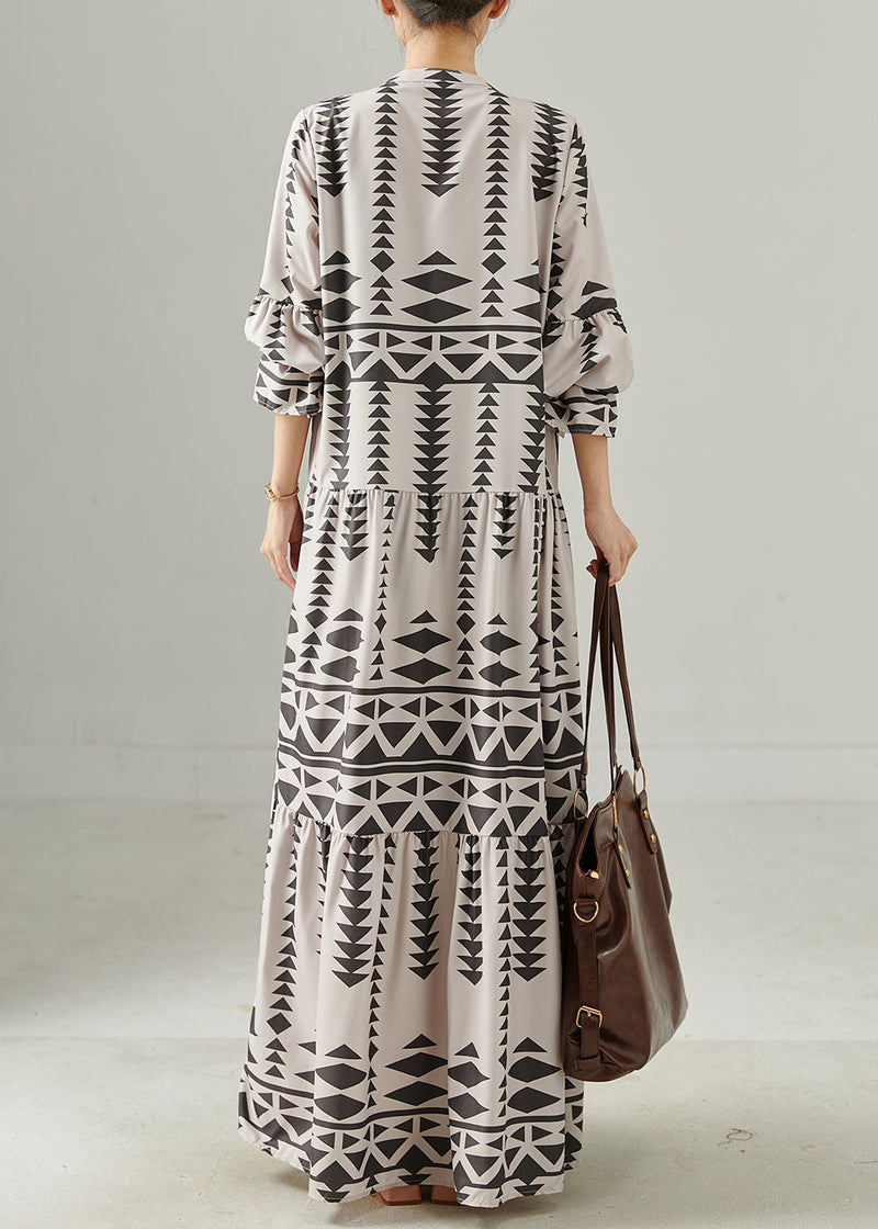 Grey Oversized Print Chiffon Dress Spring