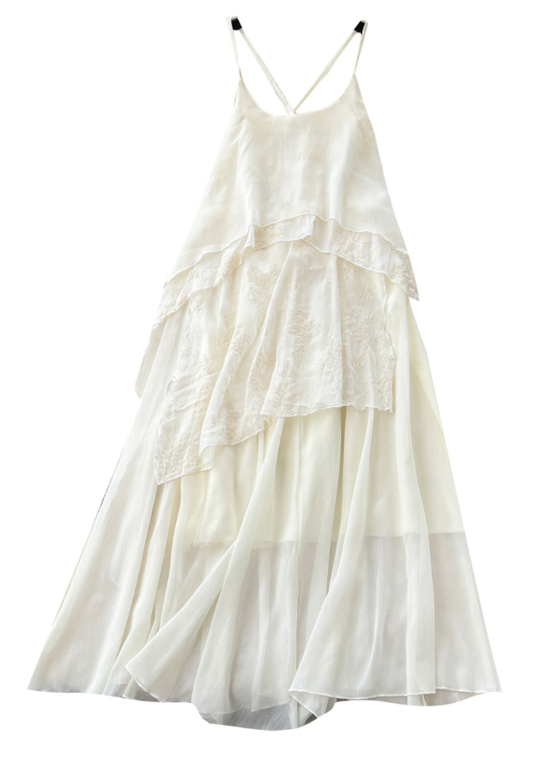 White Patchwork Lace Spaghetti Strap Dress Summer