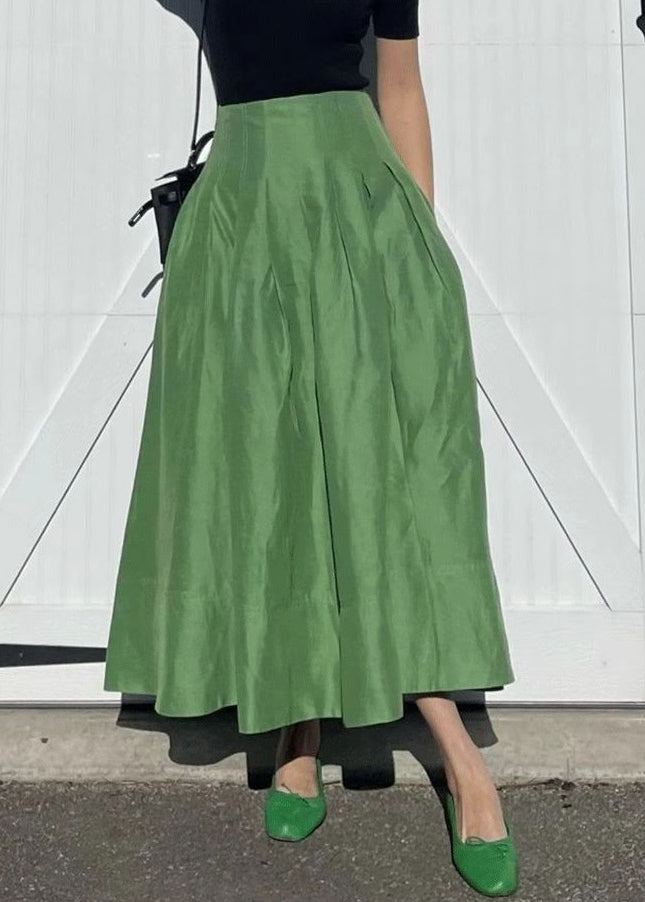 Simple Green Pockets High Waist Cotton Skirts Summer